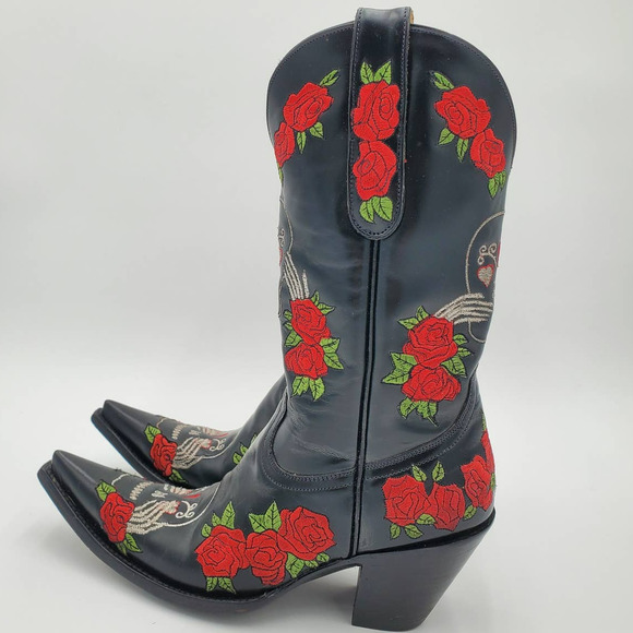 Old Gringo See No Evil Skull & Rose Cowboy Cowgirl Boots - Picture 5 of 12